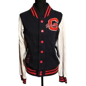 Robin Ruth Mens Small Germany Varsity Letterman Snap Jacket Red Blue